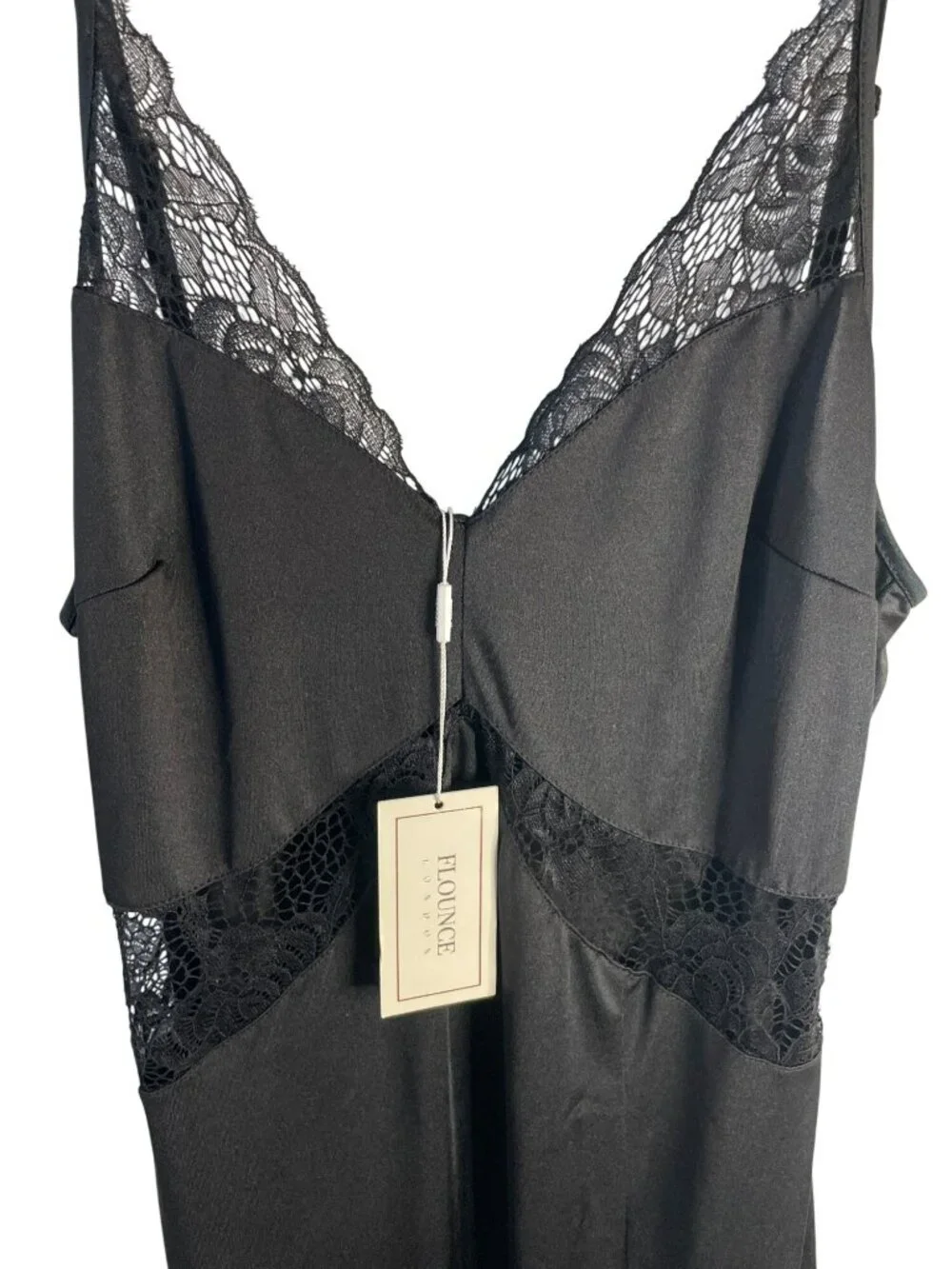 Flounce London Black Maxi Dress With Lace Inserts & Thigh Split Size 10 NWT - Picture 3 of 7